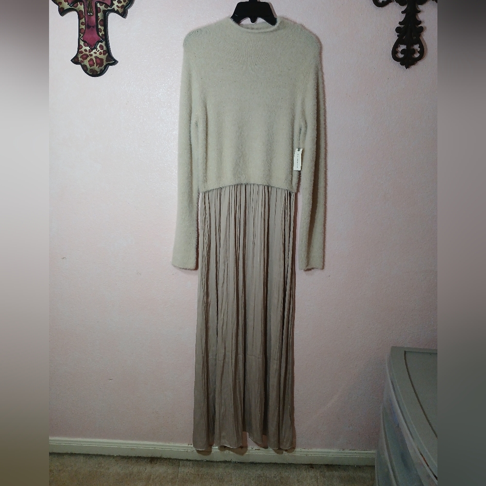 Anthropologie Thea Long Sleeve Twofer Cream and Tan Maxi Dress Size L (NWT) - Picture 6 of 8